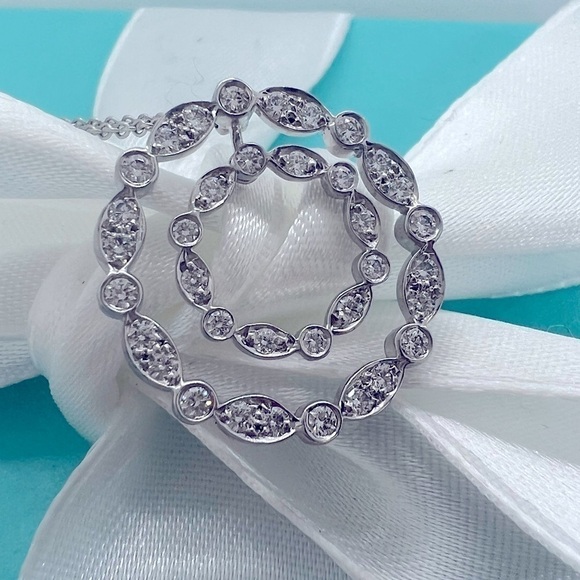 Tiffany & Co Double Circle Jazz Swing Diamond Necklace Platinum .60 TCW - Picture 2 of 9